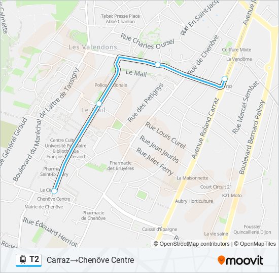 t2 Route Schedules, Stops & Maps Carraz‎→Chenôve Centre (Updated)