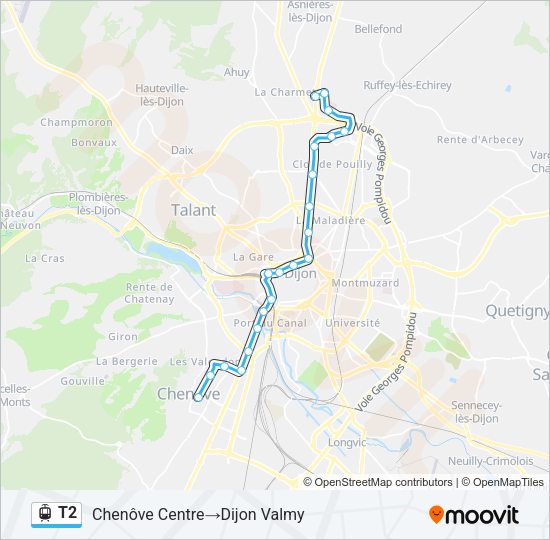 Plan de la ligne T2 de tram