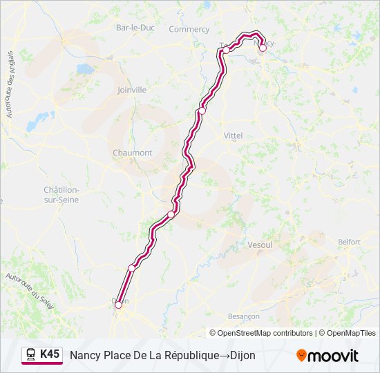 Plan de la ligne K45 de train