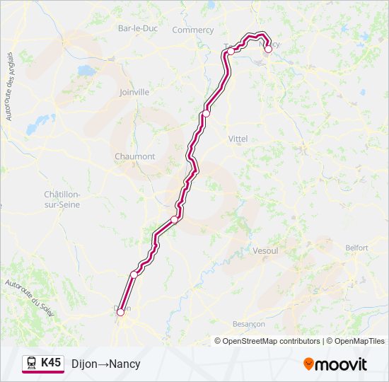 Plan de la ligne K45 de train