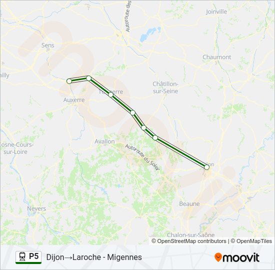 Plan de la ligne P5 de train