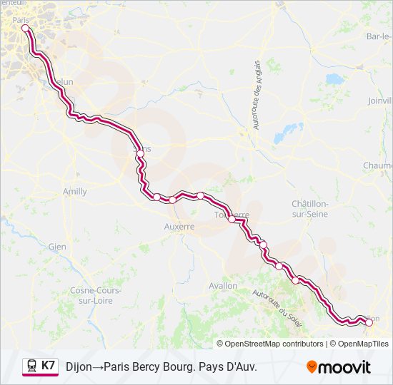 k7 Route Schedules Stops Maps Dijon Paris Bercy Bourg