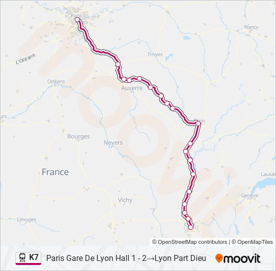 Plan de la ligne K7 de train