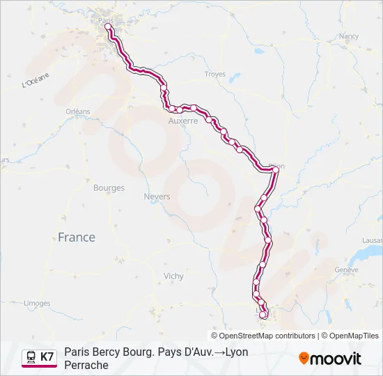 Plan de la ligne K7 de train