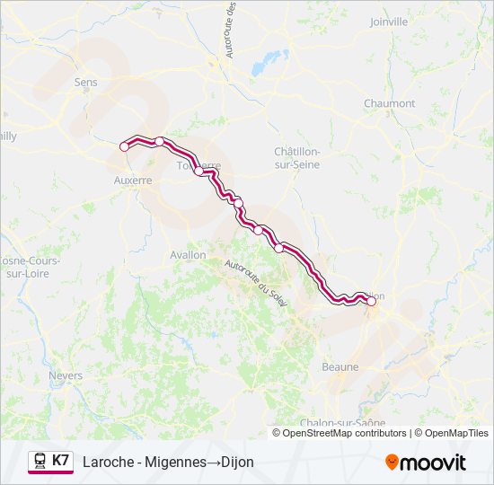 Plan de la ligne K7 de train