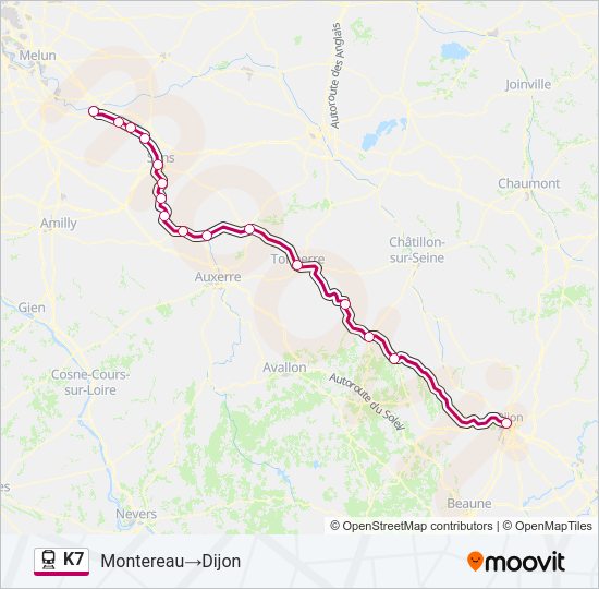 Plan de la ligne K7 de train