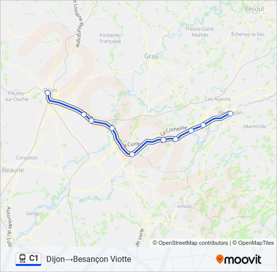 Plan de la ligne C1 de train