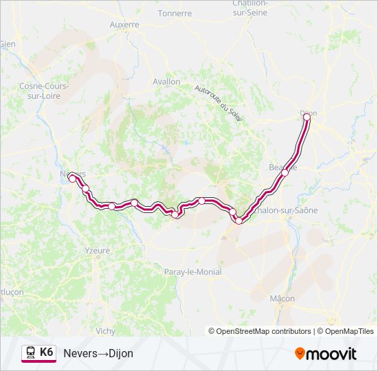 Plan de la ligne K6 de train