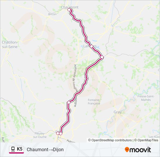 Plan de la ligne K5 de train