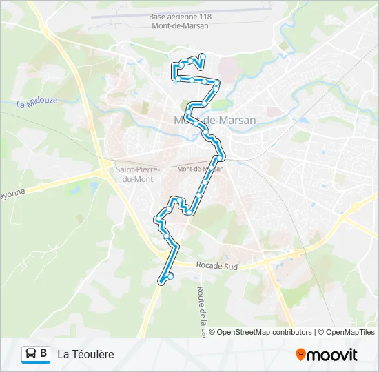 Plan de la ligne B de bus