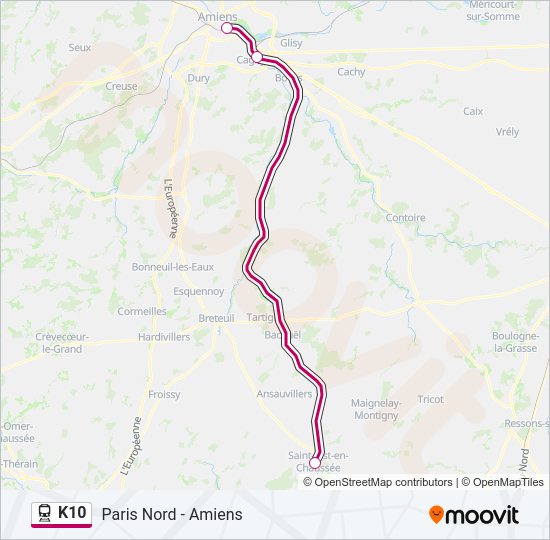 Plan de la ligne K10 de train