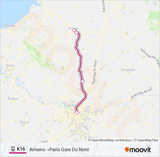 k16 Route: Schedules, Stops & Maps - Amiens‎→Paris Gare Du Nord (Updated)