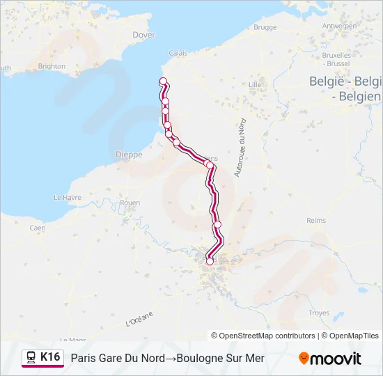 K16 Train Line Map