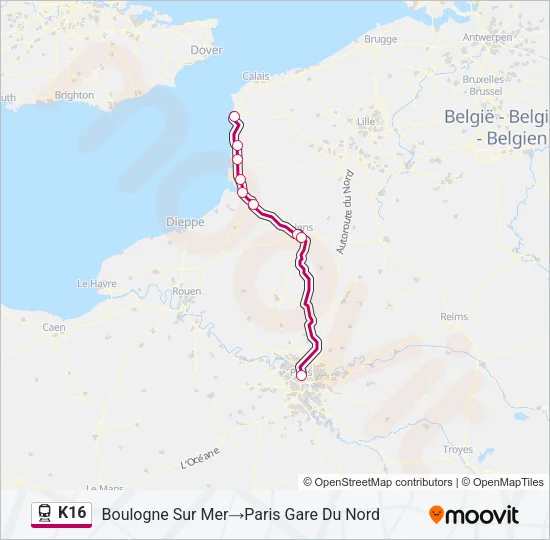 K16 Train Line Map