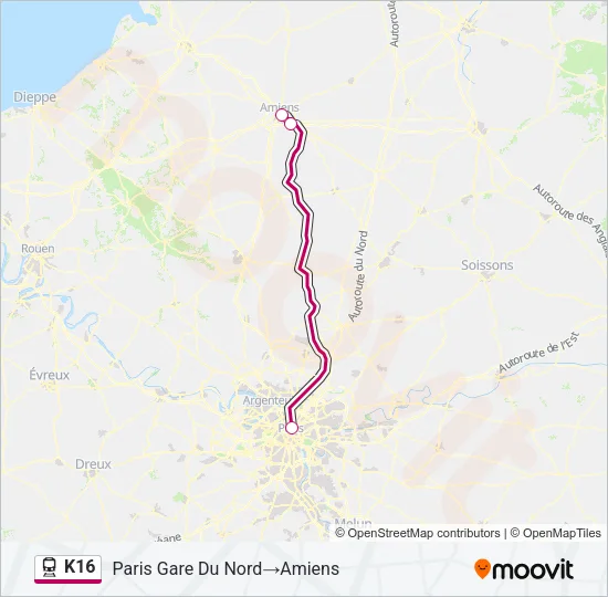 K16 Train Line Map