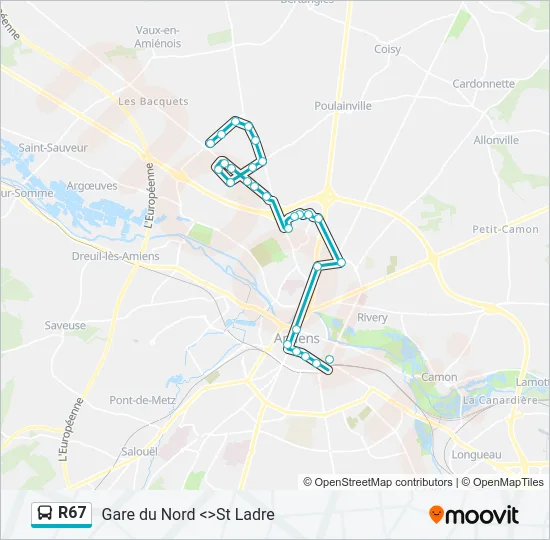 Plan de la ligne R67 de bus