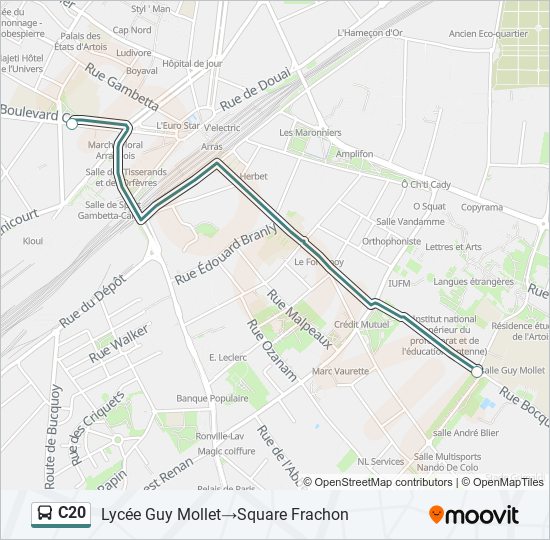 Plan de la ligne C20 de bus