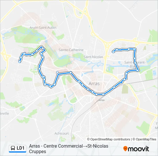 Plan de la ligne LD1 de bus