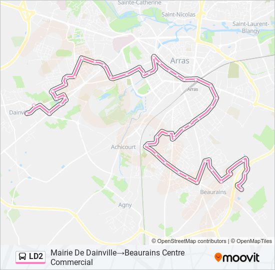 Plan de la ligne LD2 de bus