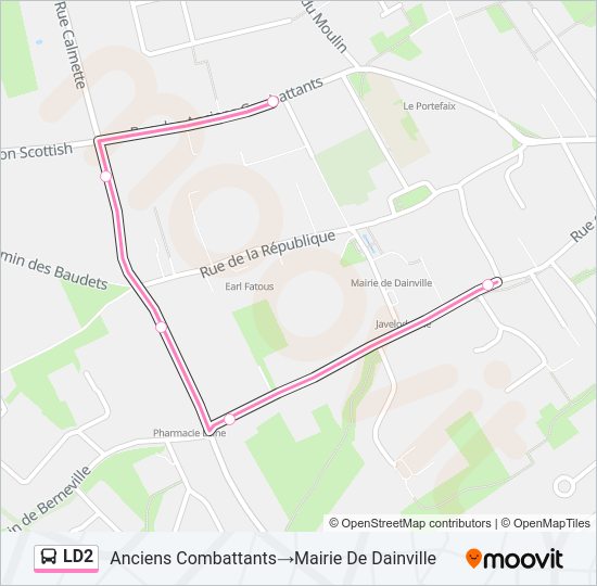 Plan de la ligne LD2 de bus