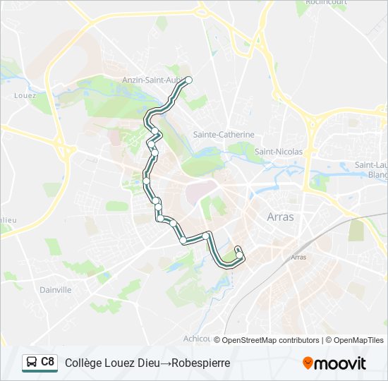 Plan de la ligne C8 de bus