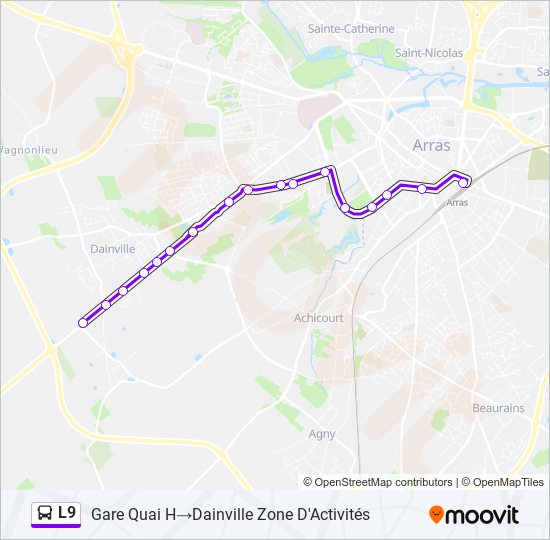 Plan de la ligne L9 de bus