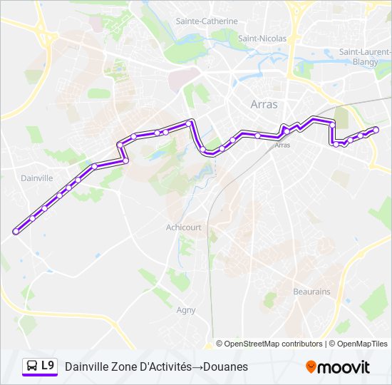 Plan de la ligne L9 de bus