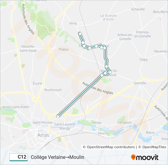 Plan de la ligne C12 de bus