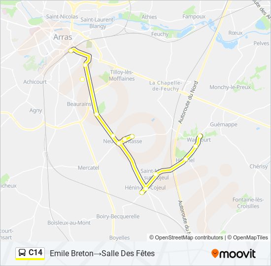 Plan de la ligne C14 de bus