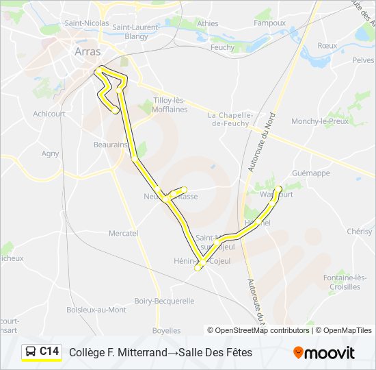 Plan de la ligne C14 de bus