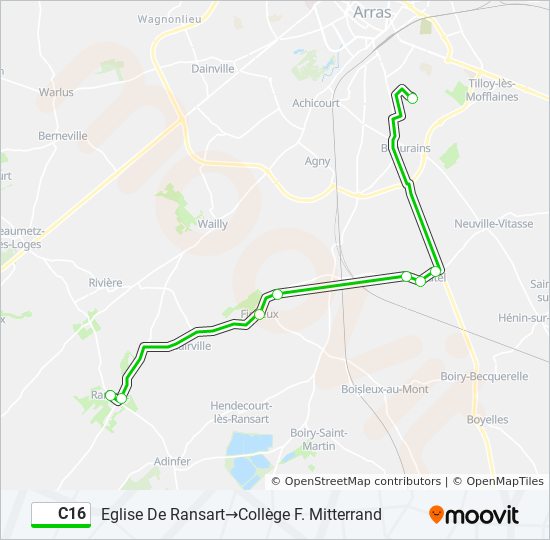 Plan de la ligne C16 de bus