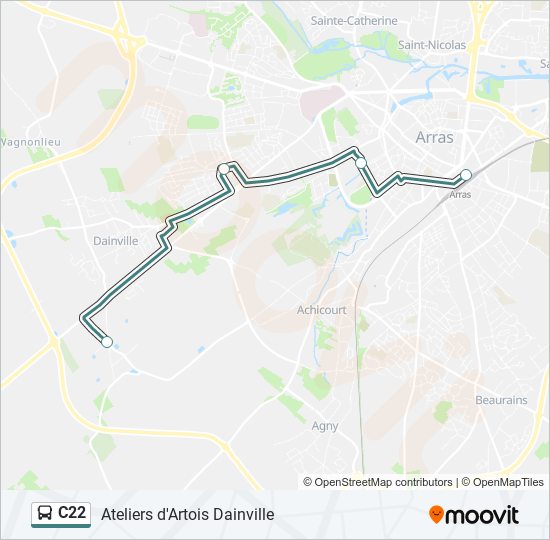 Plan de la ligne C22 de bus