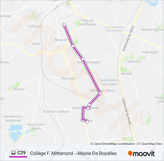 Plan de la ligne C29 de bus