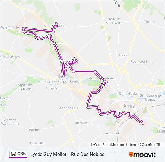 Plan de la ligne C35 de bus