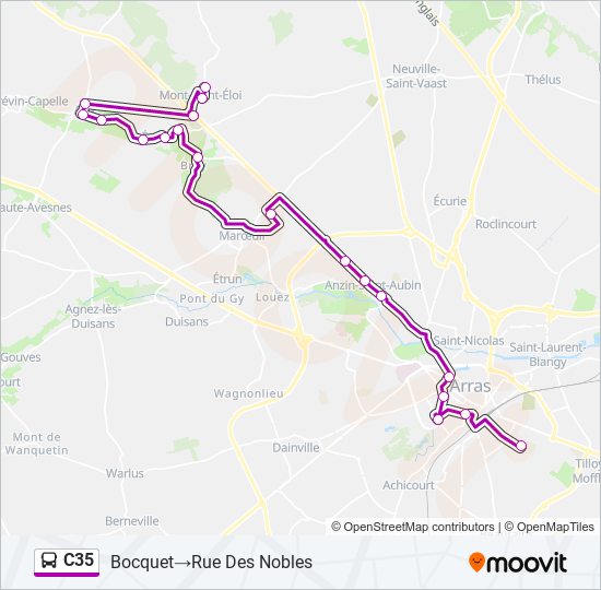 Plan de la ligne C35 de bus