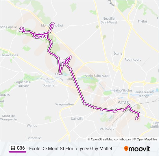 Plan de la ligne C36 de bus