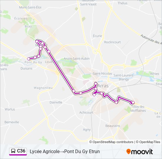 Mapa de C36 de autobús