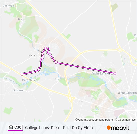 Plan de la ligne C38 de bus