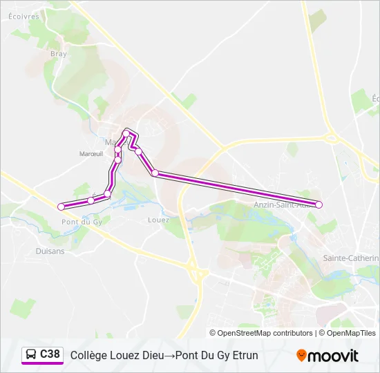 Plan de la ligne C38 de bus