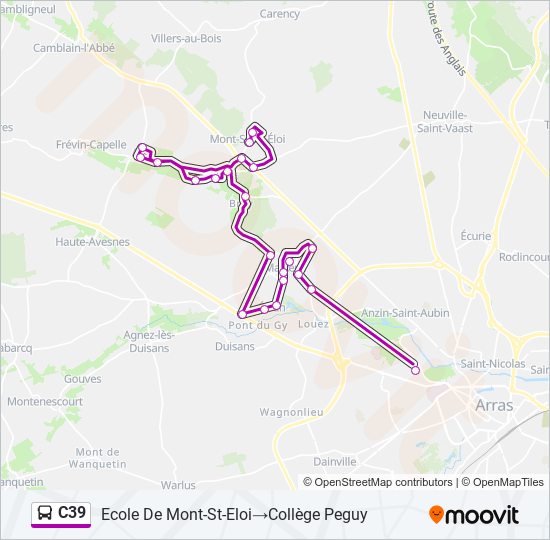 Plan de la ligne C39 de bus