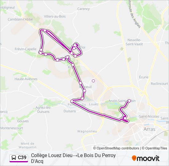 Plan de la ligne C39 de bus