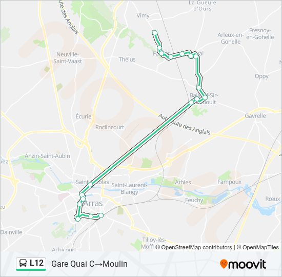 Plan de la ligne L12 de bus