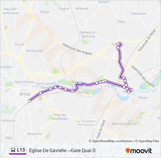 Plan de la ligne L13 de bus