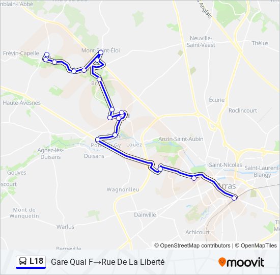 Plan de la ligne L18 de bus