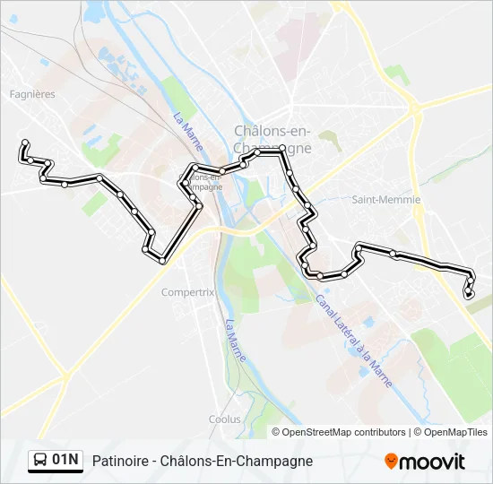 Plan de la ligne 01N de bus