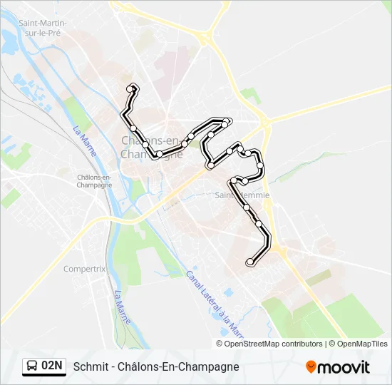 Plan de la ligne 02N de bus