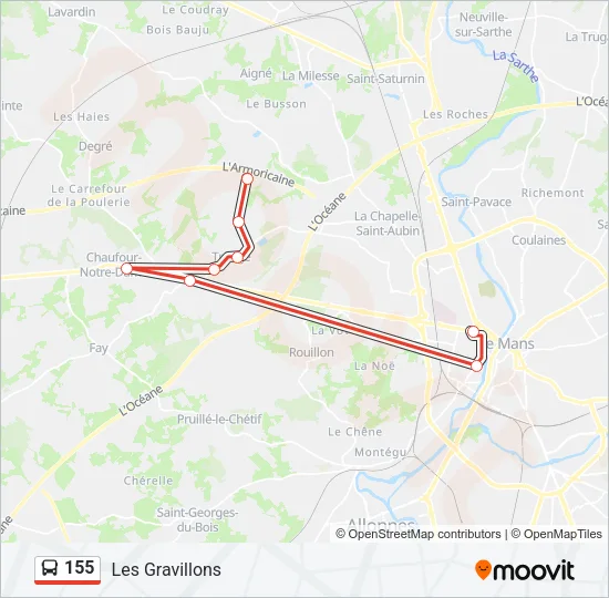Plan de la ligne 155 de bus
