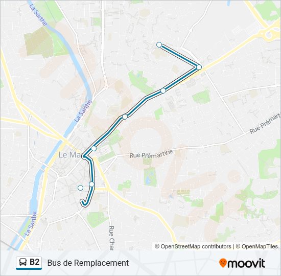 Plan de la ligne B2 de bus