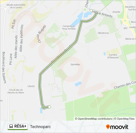 Mapa de RÉSA+ de autobús