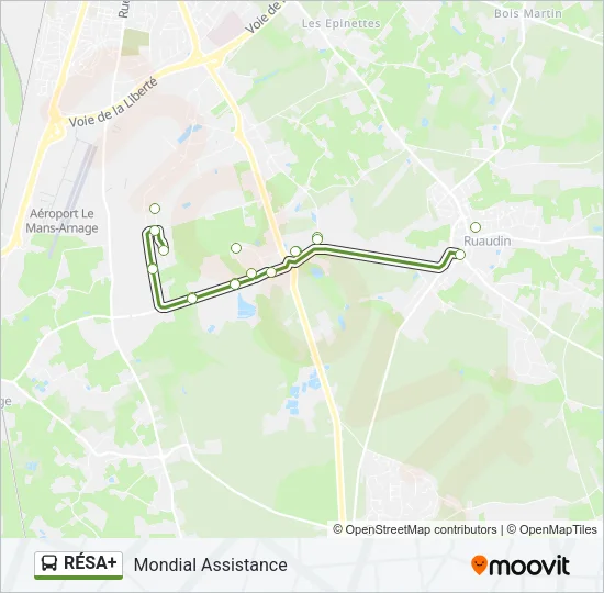 Plan de la ligne RÉSA+ de bus